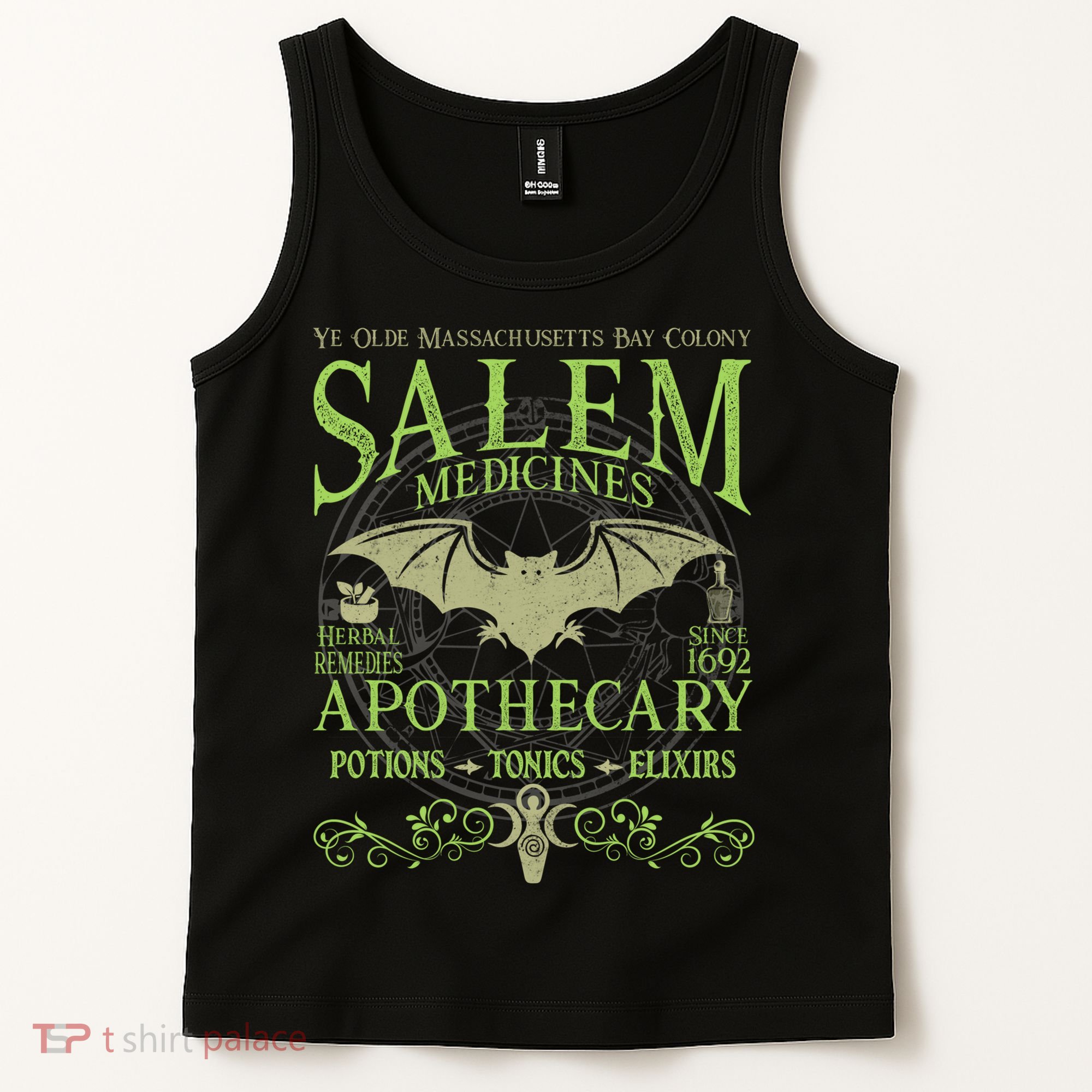 Salem Apothecary Herbalist Witch Wiccan Green Bat Tank Top