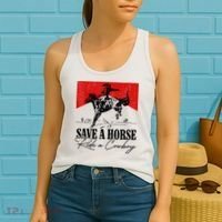 Save A Horse Ride A Cowboy Skeleton Country Skull Western Women's Tank Top thumb 2