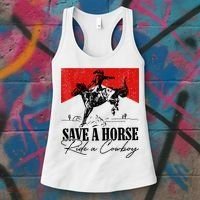 Save A Horse Ride A Cowboy Skeleton Country Skull Western Women's Tank Top thumb 3