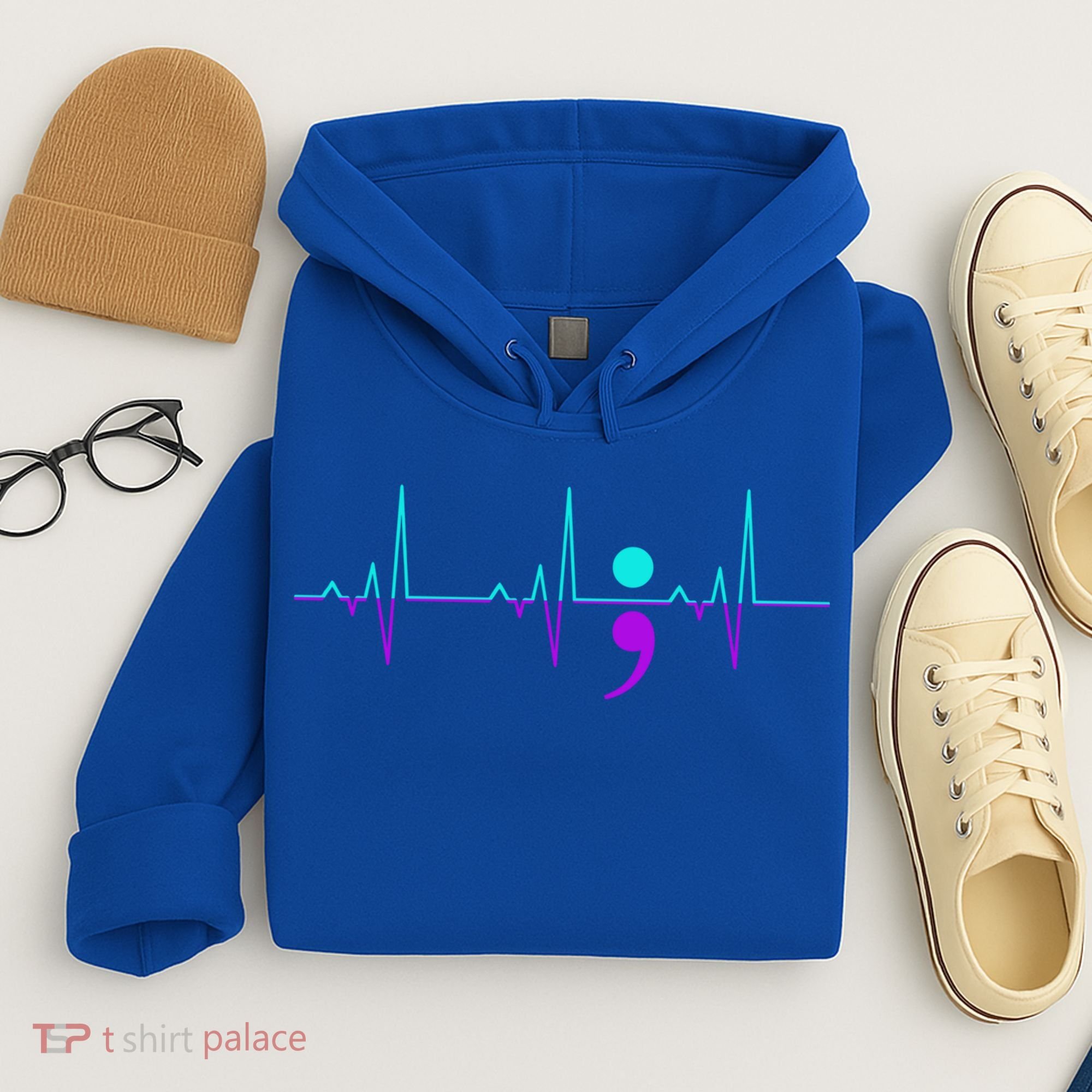 Suicide Awareness Heartbeat Happy Ribbon Support Graphic Gift Hoodie