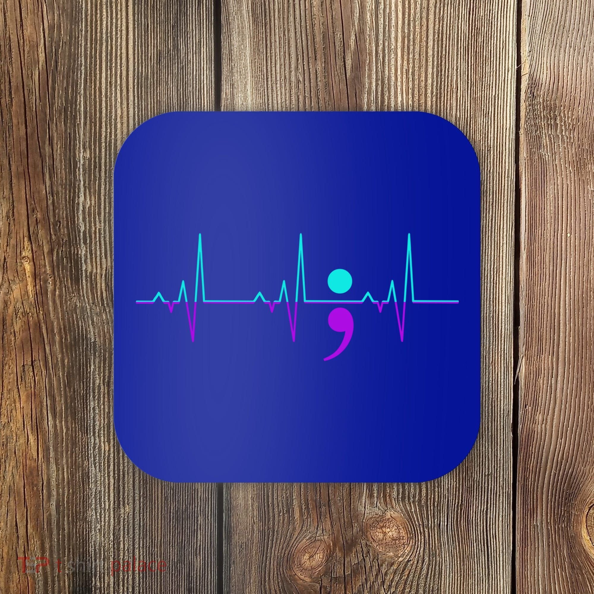 Suicide Awareness Heartbeat Happy Ribbon Support Graphic Gift Coaster