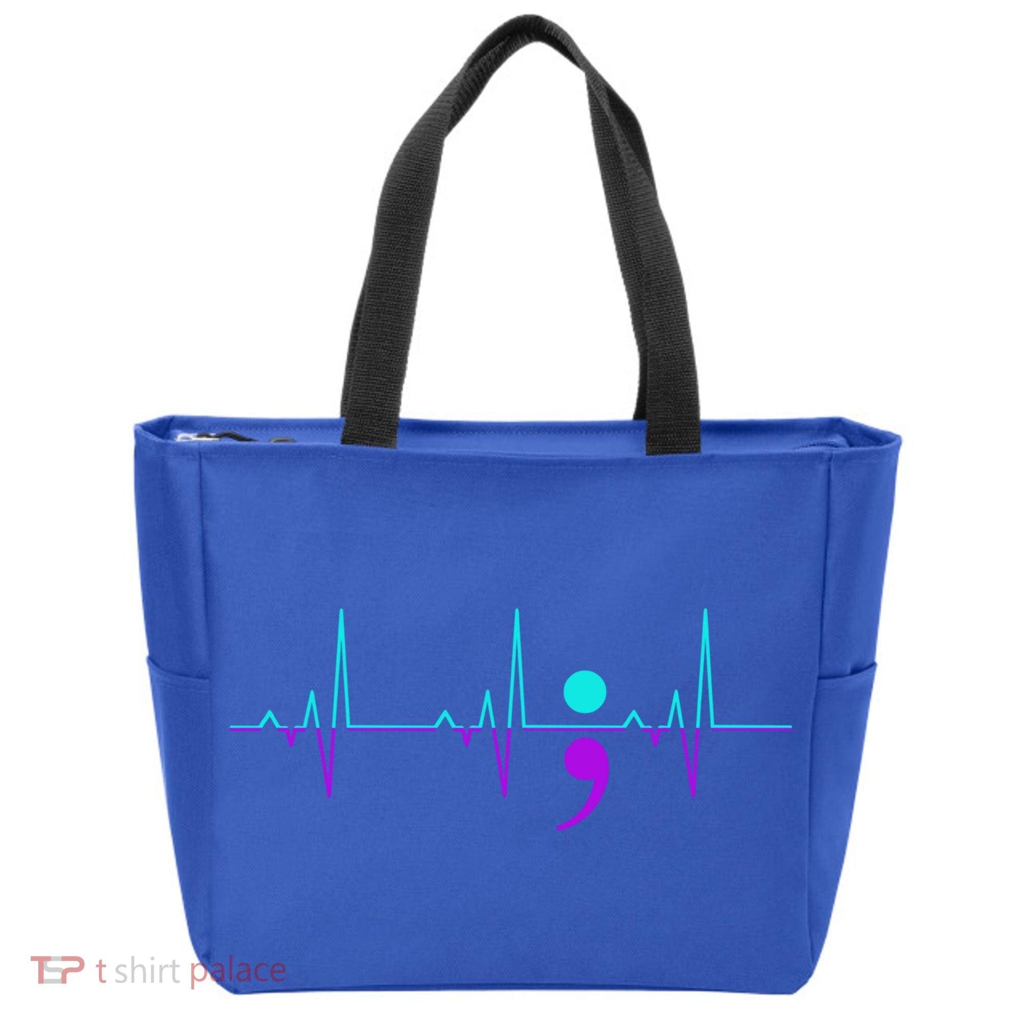Suicide Awareness Heartbeat Happy Ribbon Support Graphic Gift Tote Bag