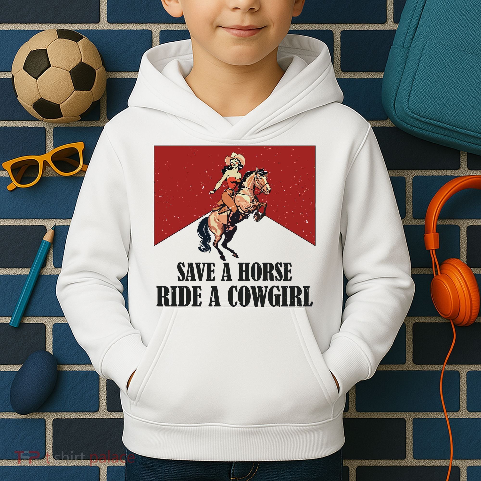 Save A Horse Ride A Cowgirl Kids Hoodie