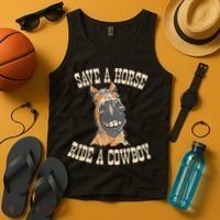 Save A Horse Ride A Cowboy Funny Rodeo Horseback Riding Tank Top thumb 4