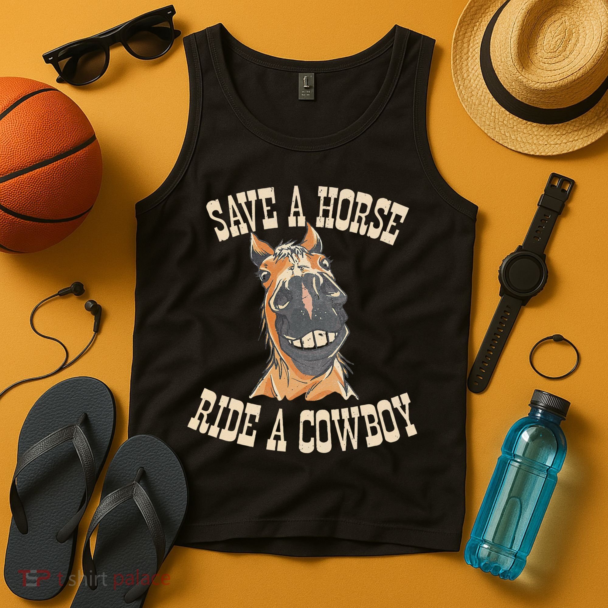 Save A Horse Ride A Cowboy Funny Rodeo Horseback Riding Tank Top