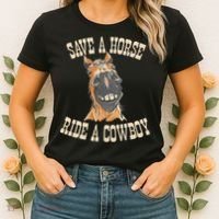 Save A Horse Ride A Cowboy Funny Rodeo Horseback Riding Women's T-Shirt thumb 2