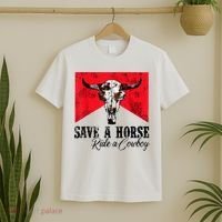 Save A Horse Ride A Cowboy Western Country Rodeo Bull Skull T-Shirt thumb 2