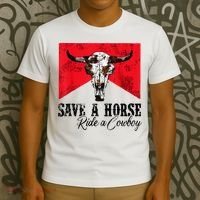 Save A Horse Ride A Cowboy Western Country Rodeo Bull Skull T-Shirt thumb 3