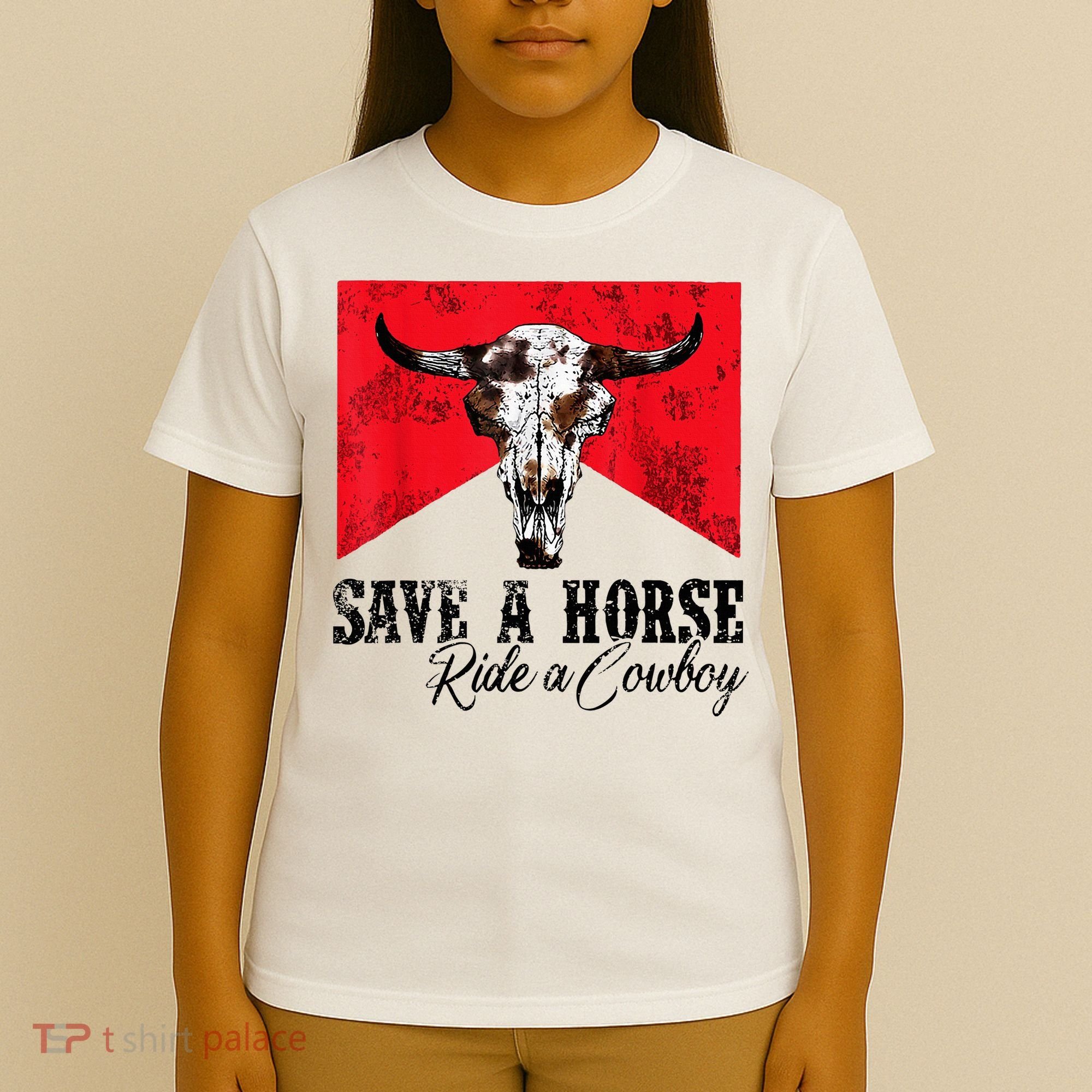 Save A Horse Ride A Cowboy Western Country Rodeo Bull Skull T-Shirt