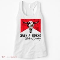 Save A Horse Ride A Cowboy Western Country Rodeo Bull Skull Women's Tank Top thumb 0