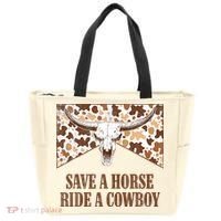 Save A Horse Ride A Cow Bull Skull Tote Bag thumb 0