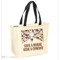 Save A Horse Ride A Cow Bull Skull Tote Bag thumb 2