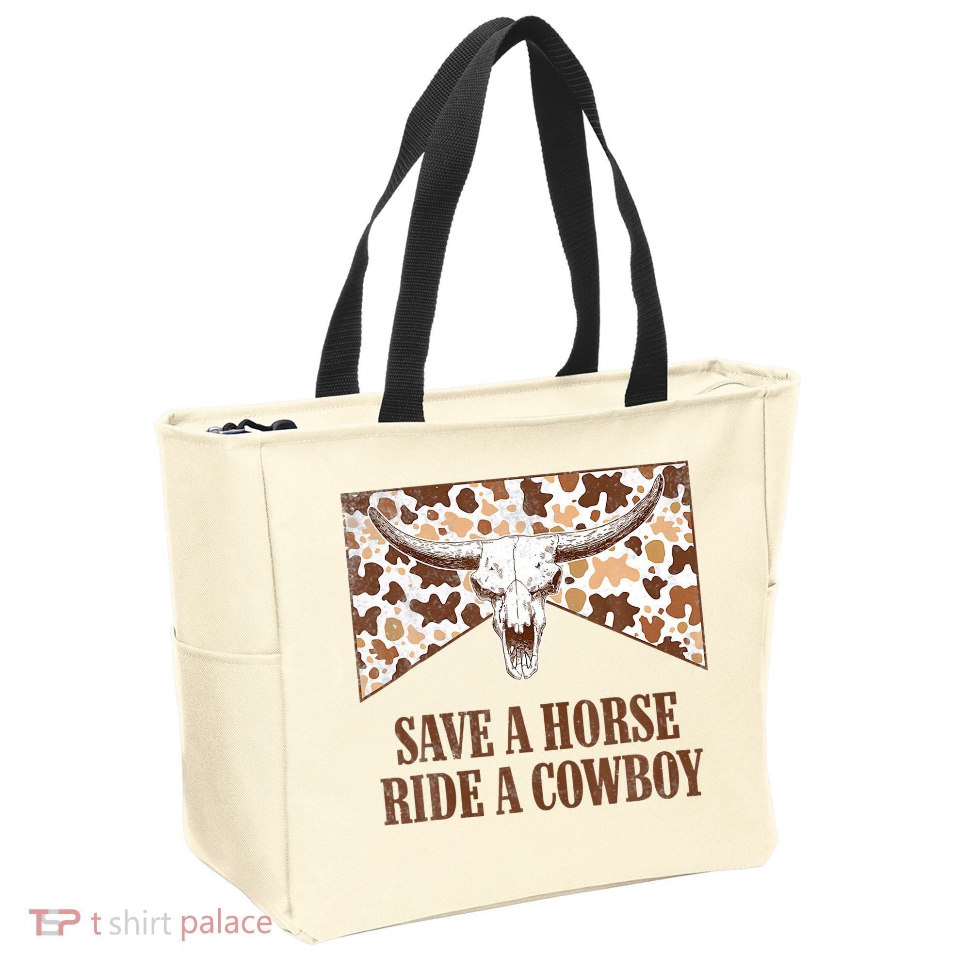 Save A Horse Ride A Cow Bull Skull Tote Bag