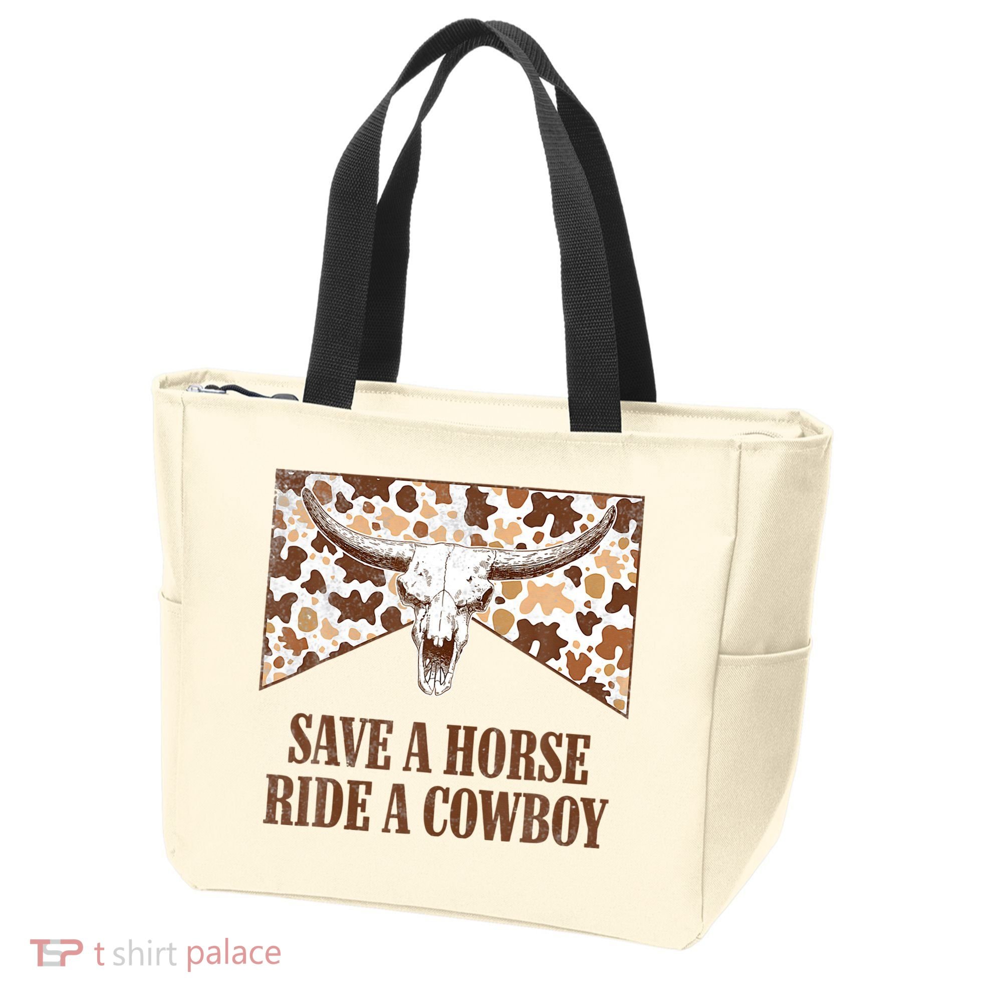 Save A Horse Ride A Cow Bull Skull Tote Bag