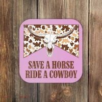Save A Horse Ride A Cow Bull Skull Coaster thumb 0
