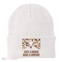 Save A Horse Ride A Cow Bull Skull Beanie thumb 0