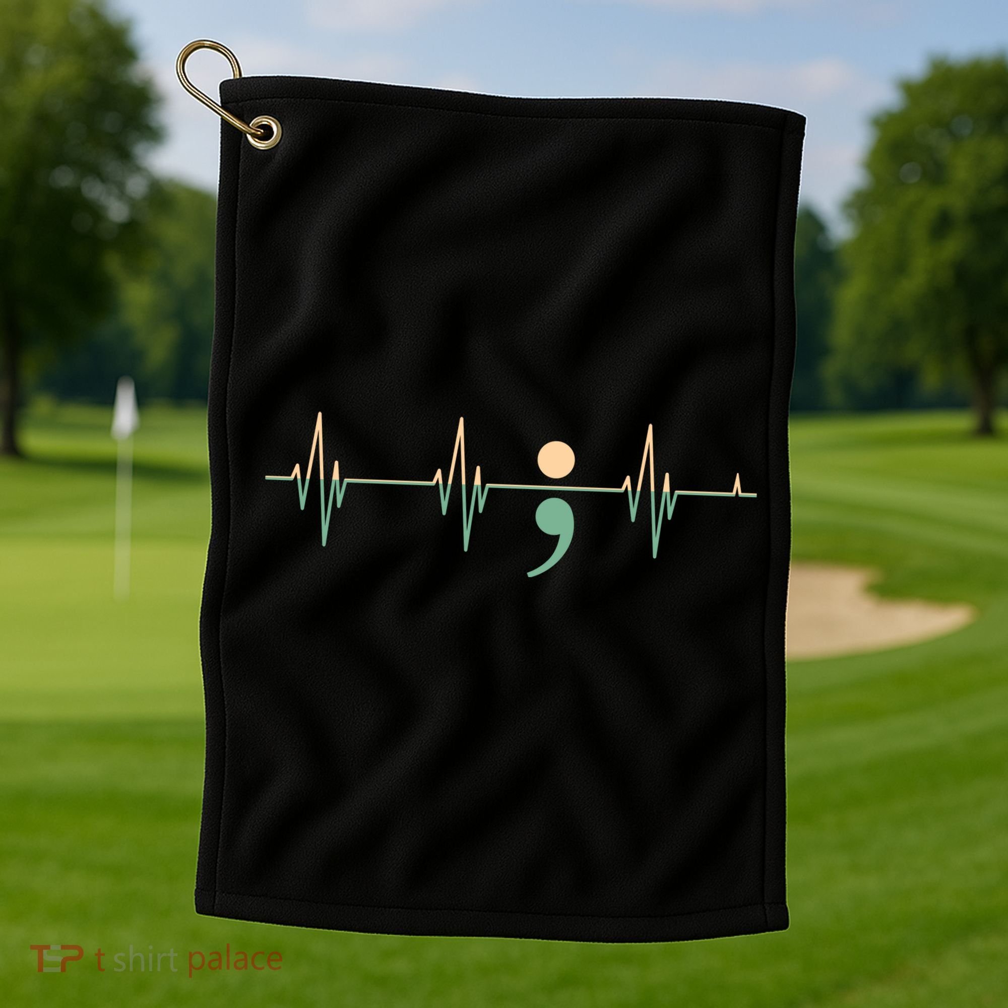 Suicide Awareness Heartbeat Ribbon Golf Towel