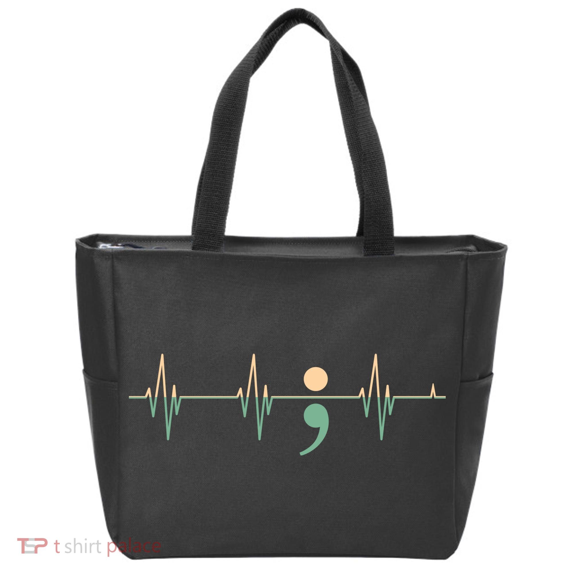 Suicide Awareness Heartbeat Ribbon Tote Bag
