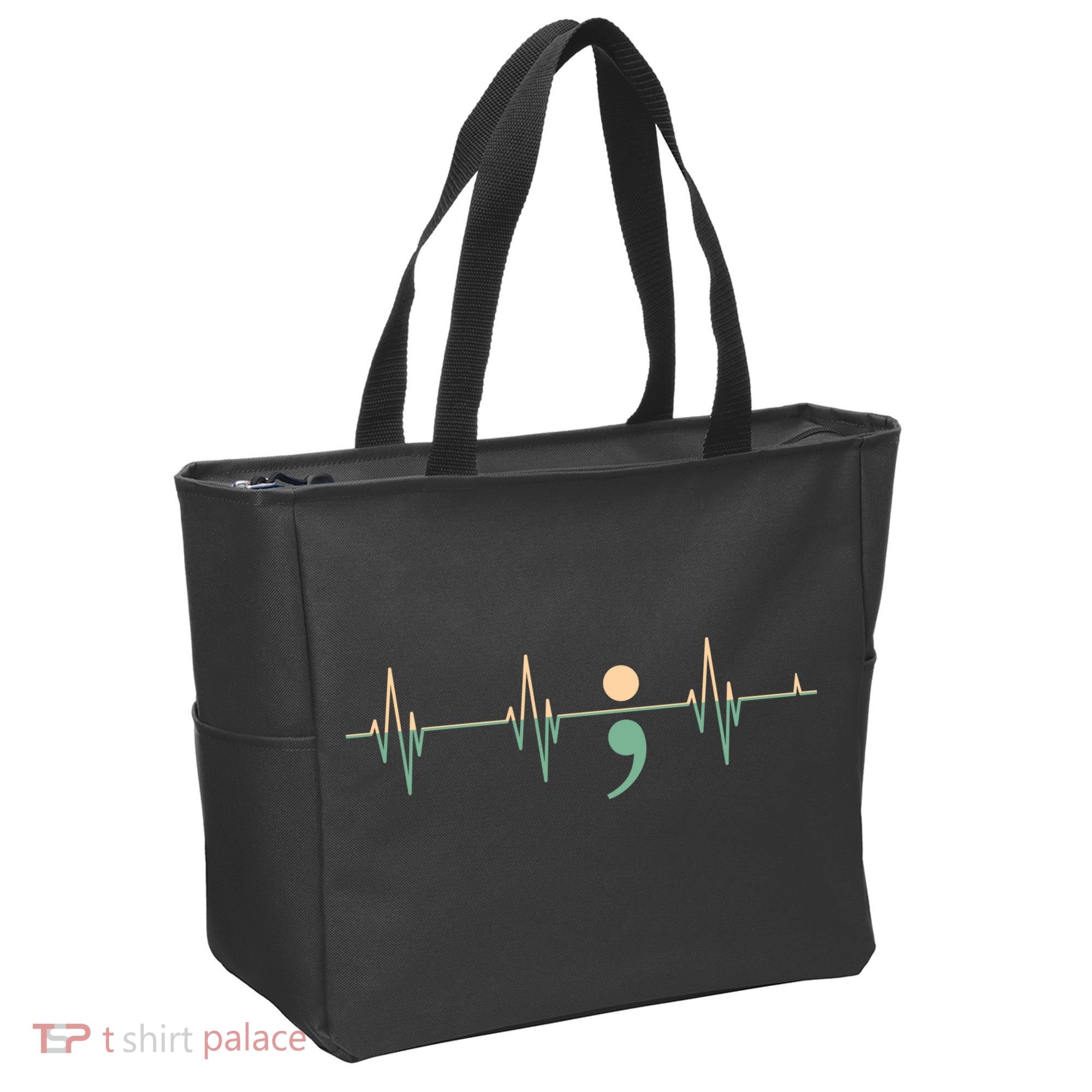 Suicide Awareness Heartbeat Ribbon Tote Bag