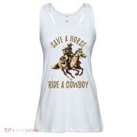 Save A Horse Ride A Cow Horseback Riding Ladies Essential Flowy Tank thumb 0