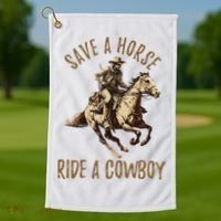 Save A Horse Ride A Cow Horseback Riding Golf Towel thumb 1