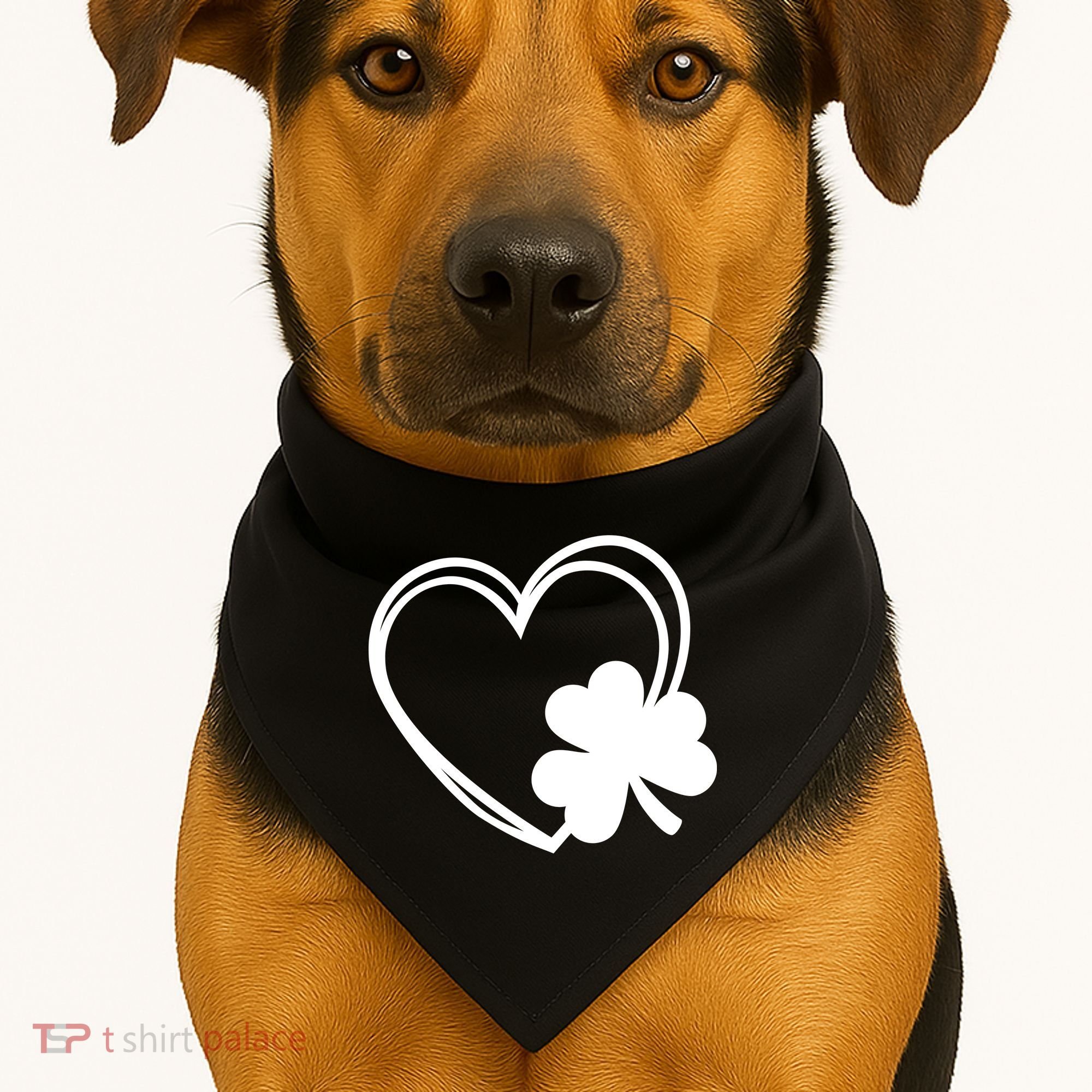Shamrock And Hand Drawn Heart St Patty's Day St Patricks Day USA-Made Doggie Bandana