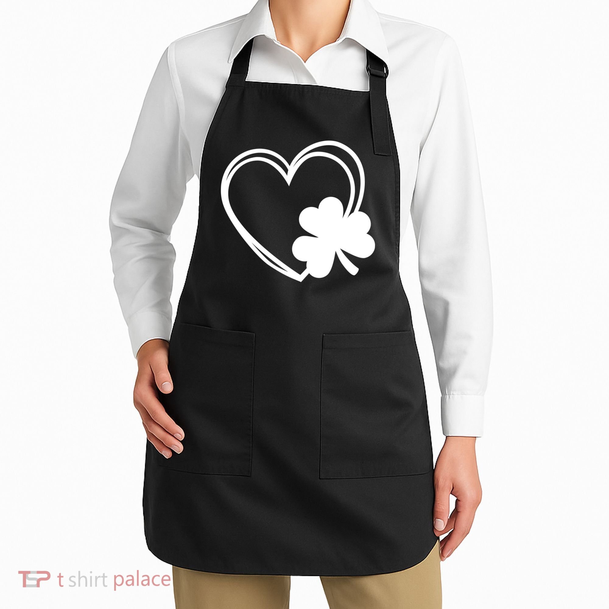 Shamrock And Hand Drawn Heart St Patty's Day St Patricks Day Apron