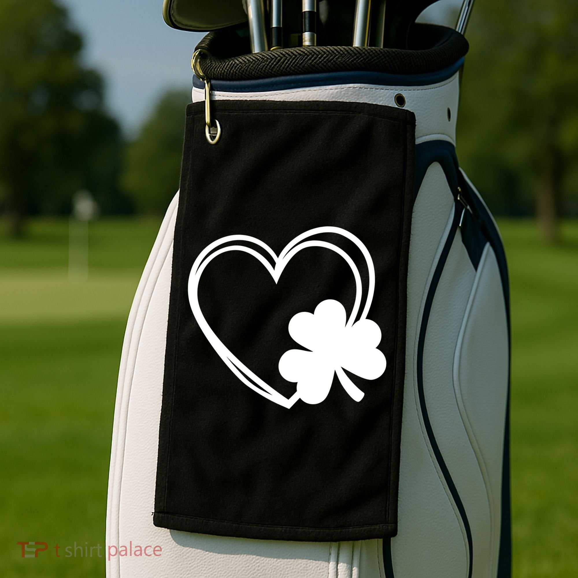 Shamrock And Hand Drawn Heart St Patty's Day St Patricks Day Golf Towel
