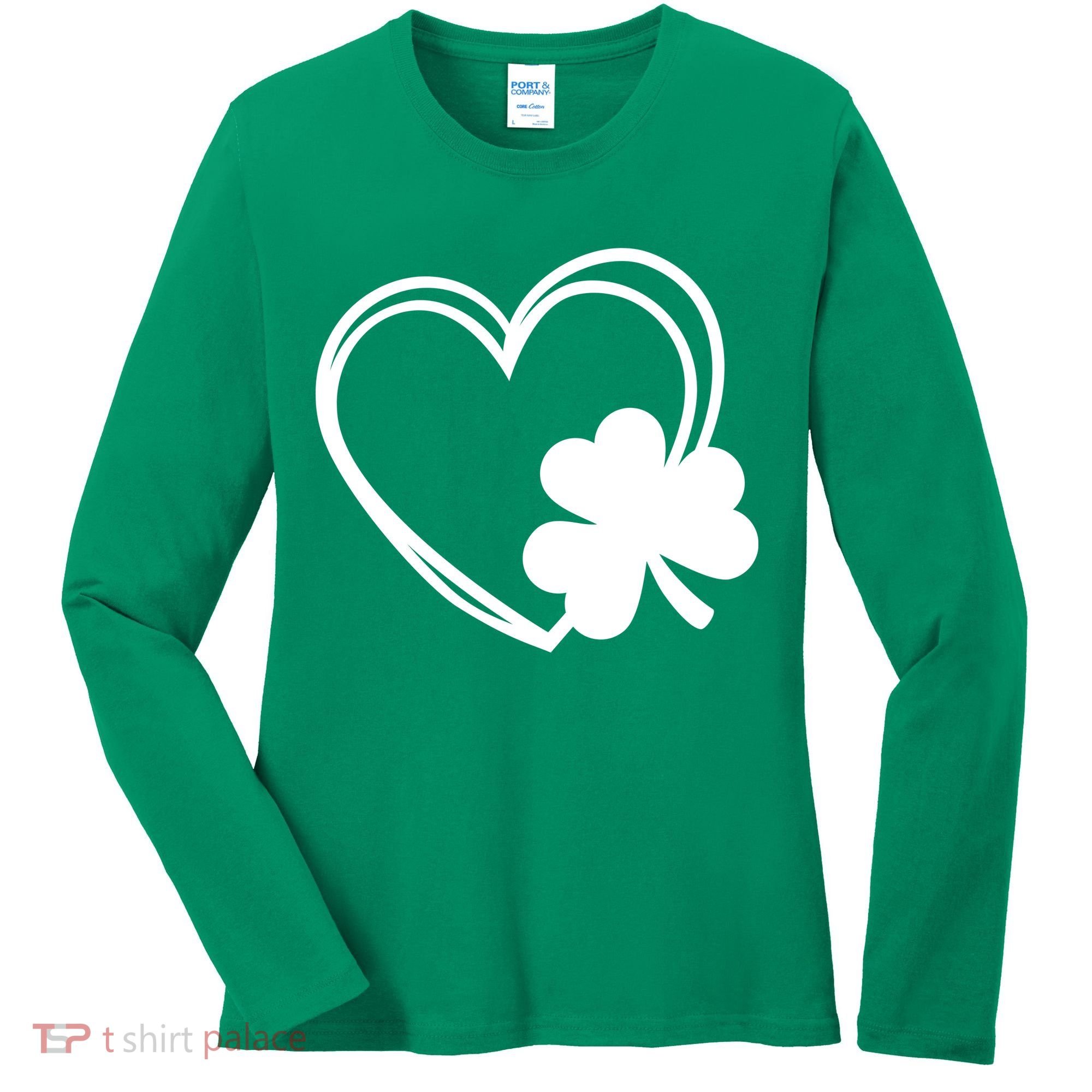 Shamrock And Hand Drawn Heart St Patty's Day St Patricks Day Women's Long Sleeve Shirt