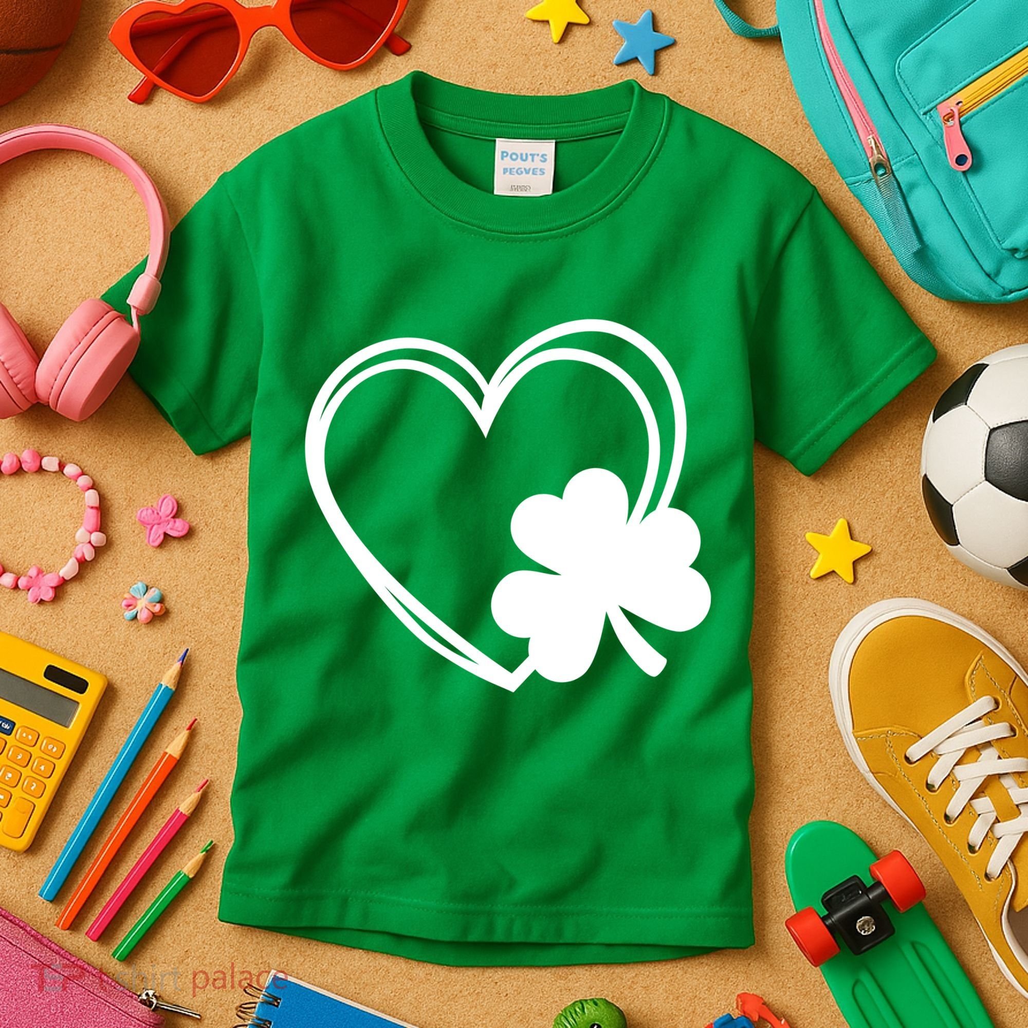Shamrock And Hand Drawn Heart St Patty's Day St Patricks Day Kids T-Shirt