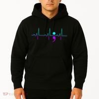 Suicide Awareness Heartbeat Happy Ribbon Support Hoodie thumb 2