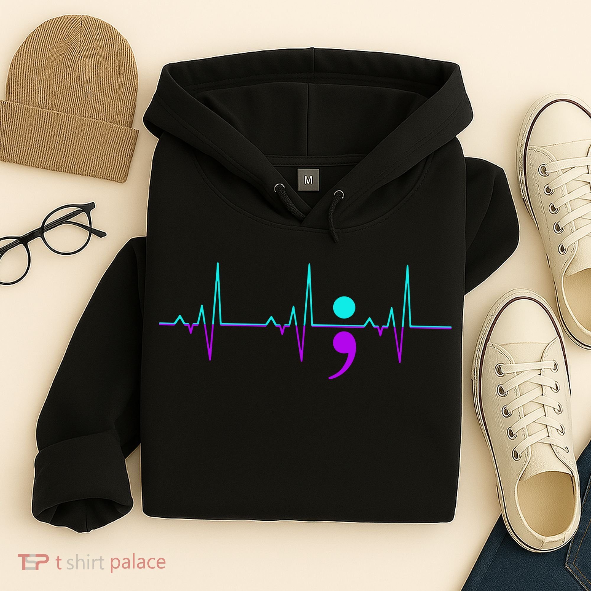 Suicide Awareness Heartbeat Happy Ribbon Support Hoodie