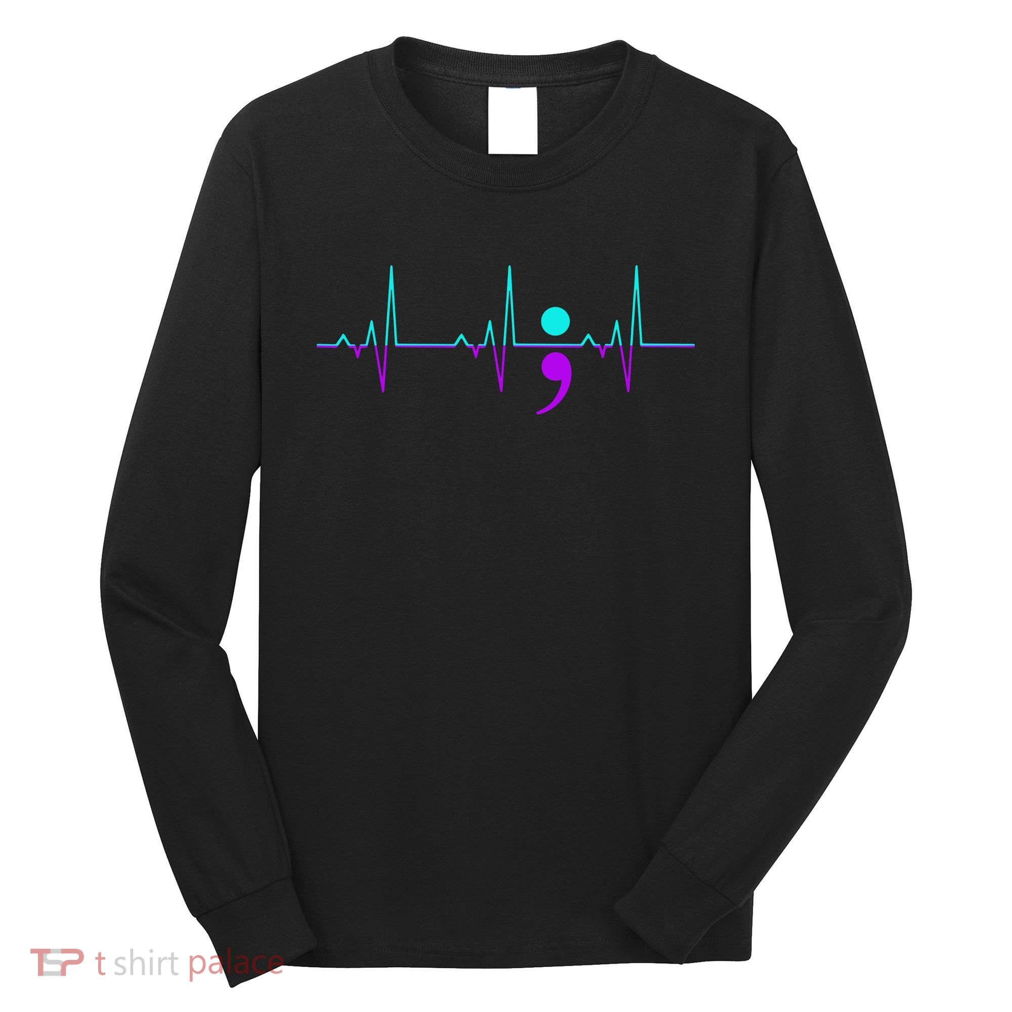 Suicide Awareness Heartbeat Happy Ribbon Support Long Sleeve Shirt