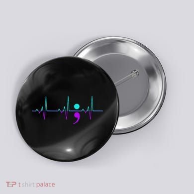 Suicide Awareness Heartbeat Happy Ribbon Support Button