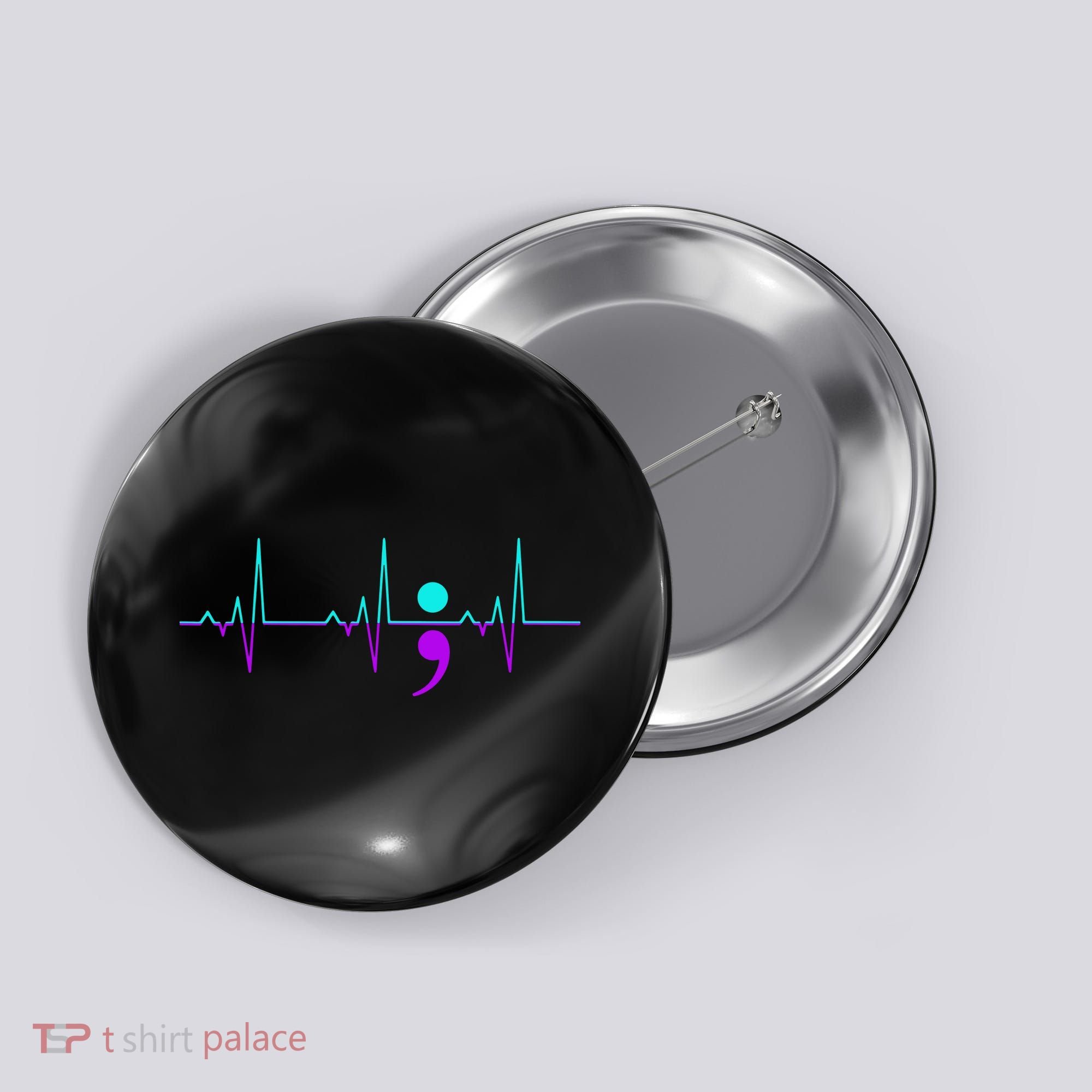 Suicide Awareness Heartbeat Happy Ribbon Support Button