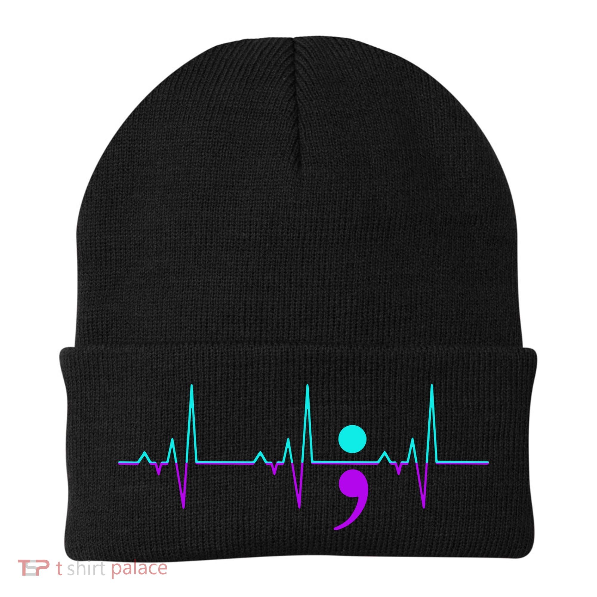 Suicide Awareness Heartbeat Happy Ribbon Support Beanie