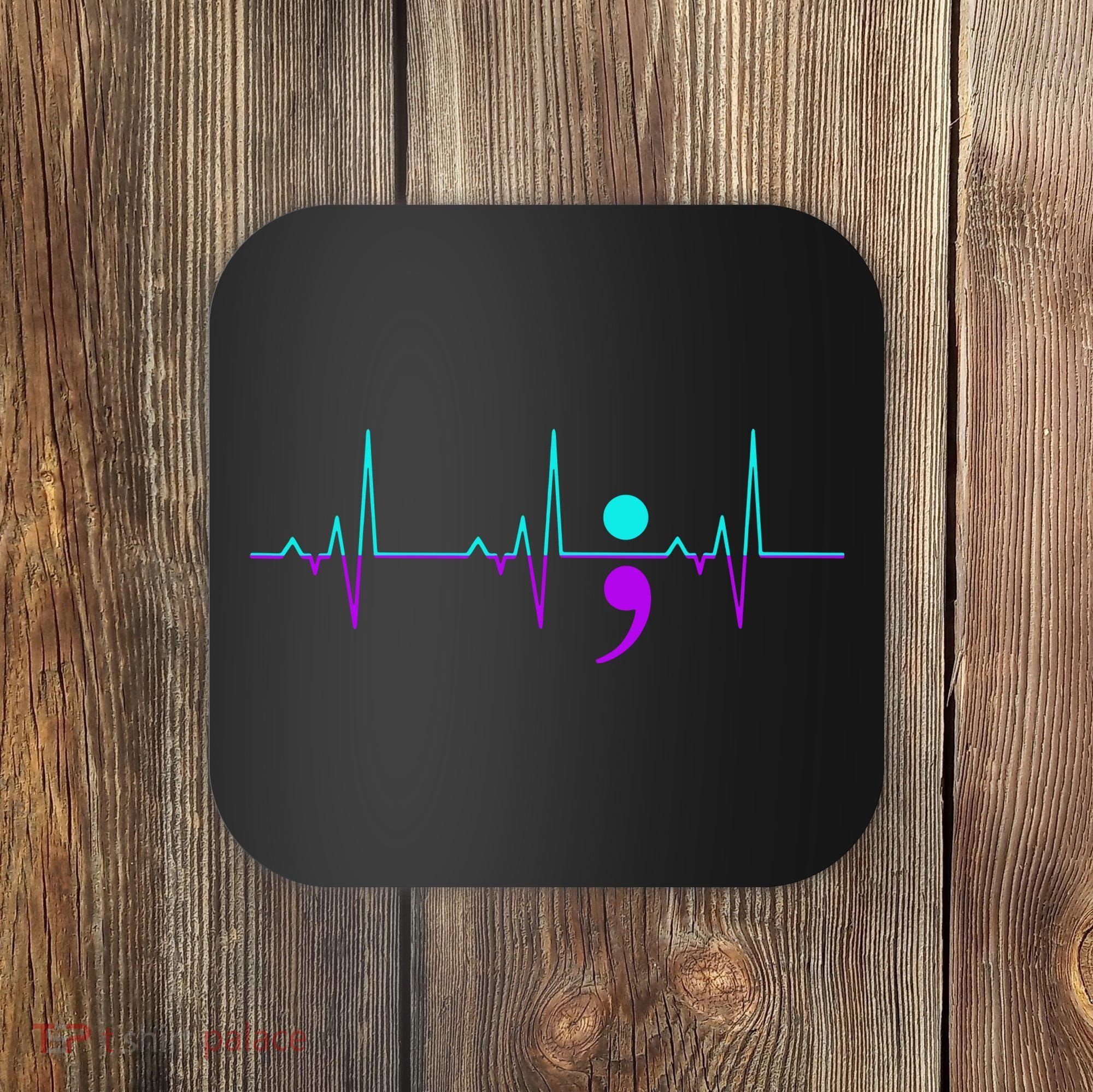 Suicide Awareness Heartbeat Happy Ribbon Support Coaster