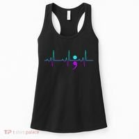Suicide Awareness Heartbeat Happy Ribbon Support Women's Tank Top thumb 0