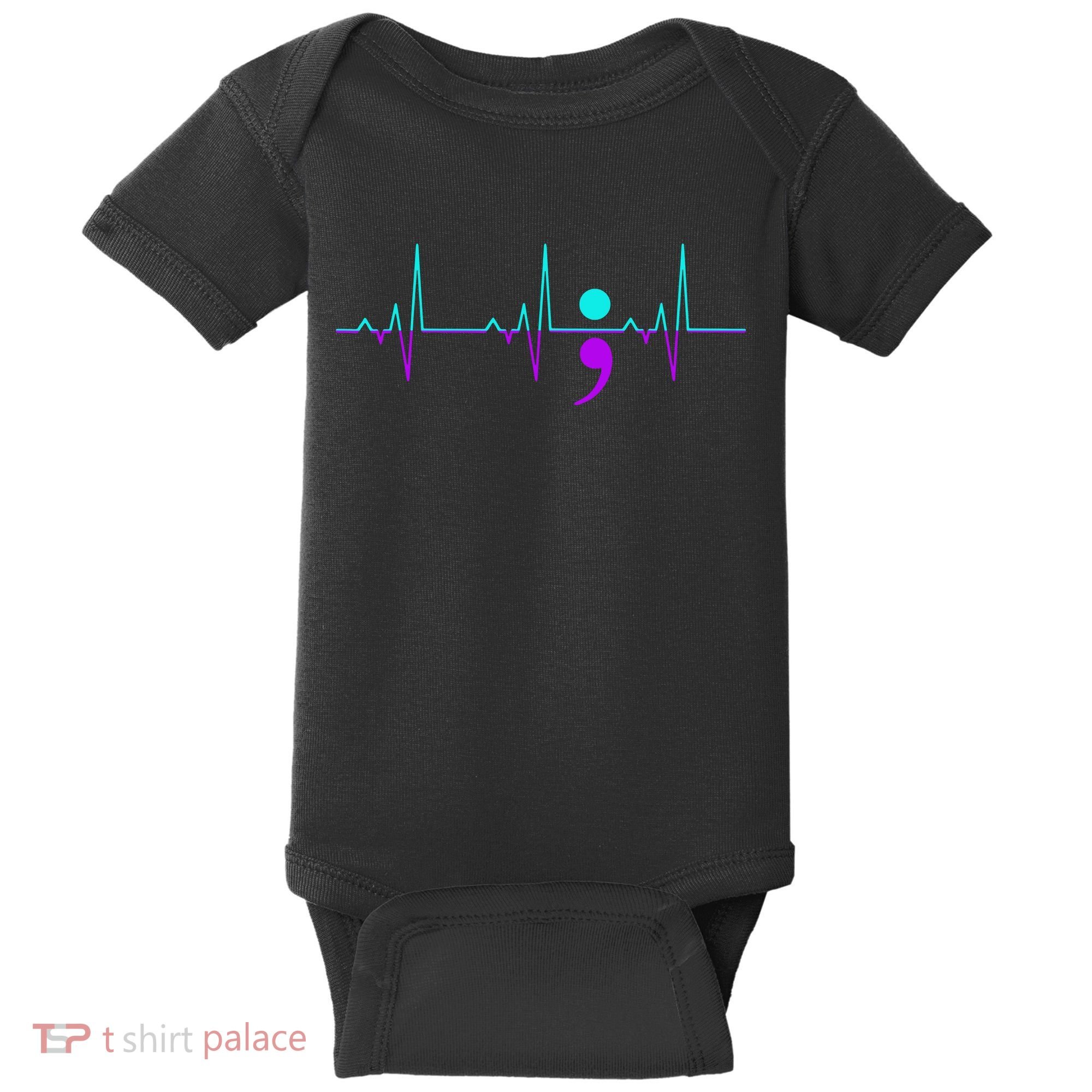 Suicide Awareness Heartbeat Happy Ribbon Support Baby Bodysuit