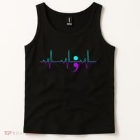 Suicide Awareness Heartbeat Happy Ribbon Support Tank Top thumb 2