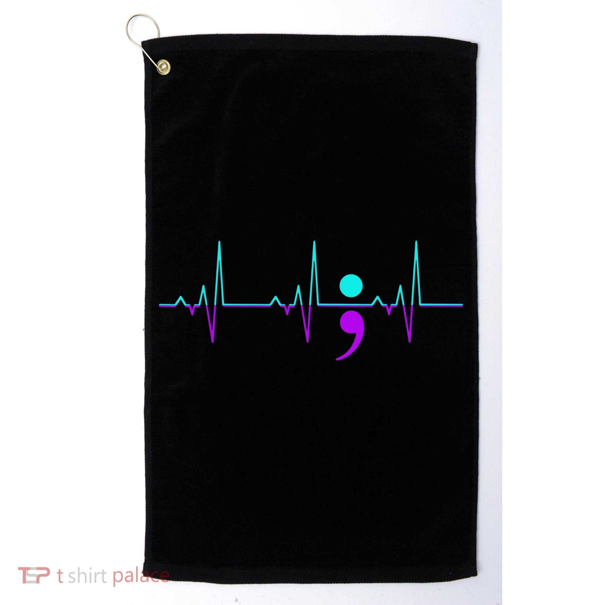 Suicide Awareness Heartbeat Happy Ribbon Support Golf Towel