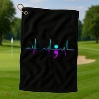 Suicide Awareness Heartbeat Happy Ribbon Support Golf Towel thumb 1