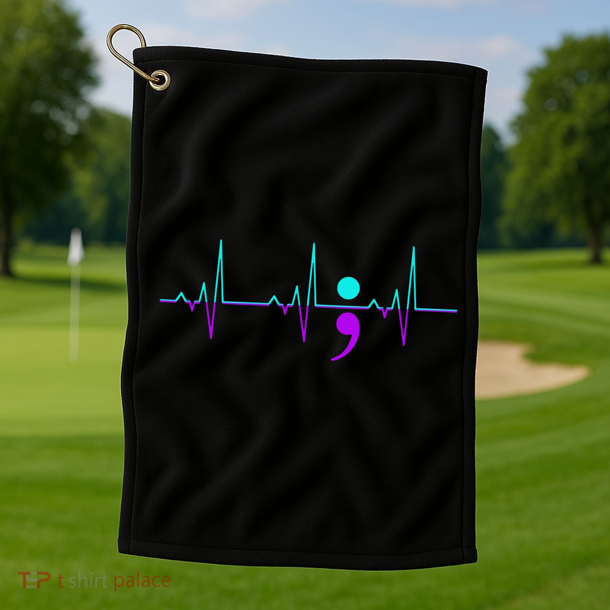Suicide Awareness Heartbeat Happy Ribbon Support Golf Towel