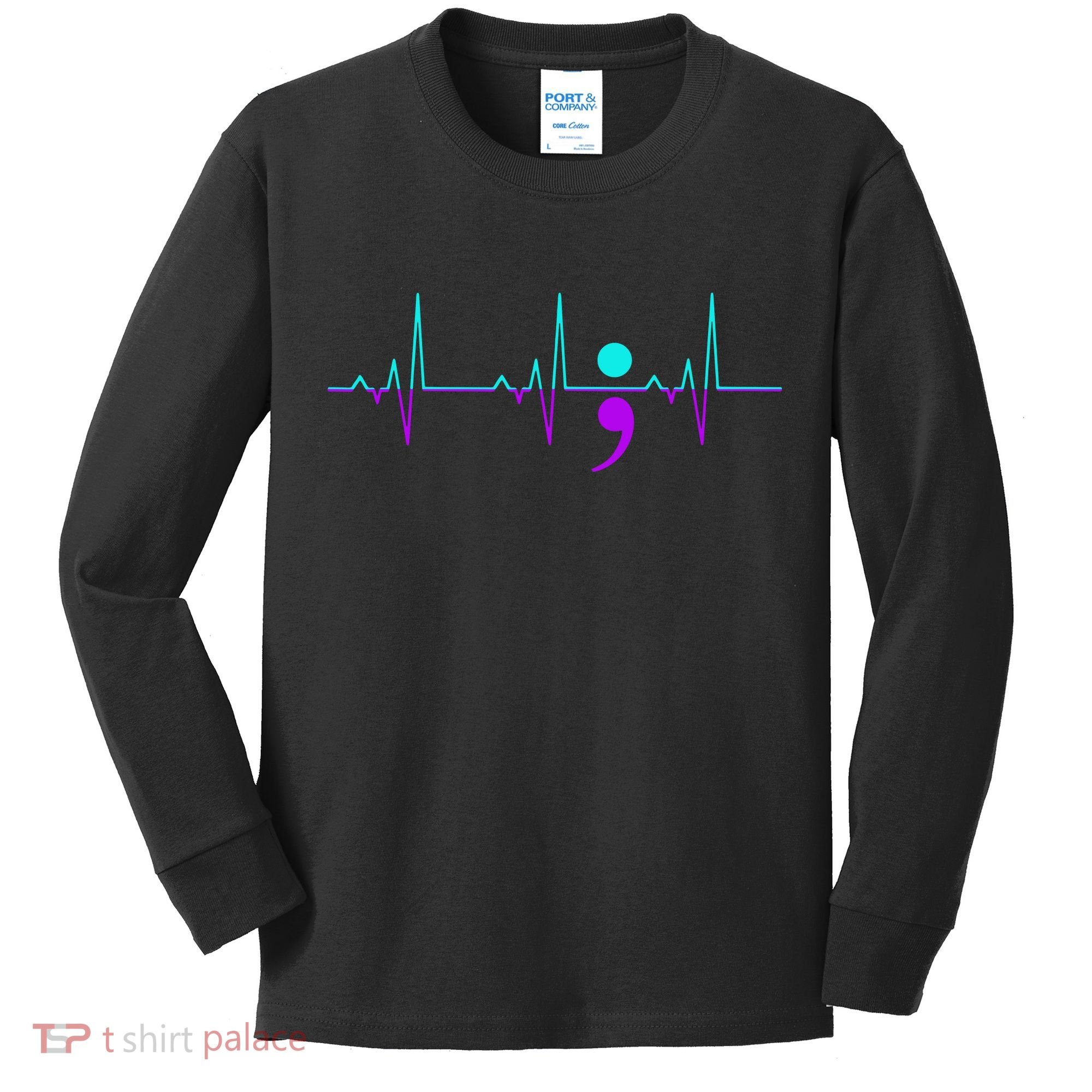 Suicide Awareness Heartbeat Happy Ribbon Support Kids Long Sleeve Shirt