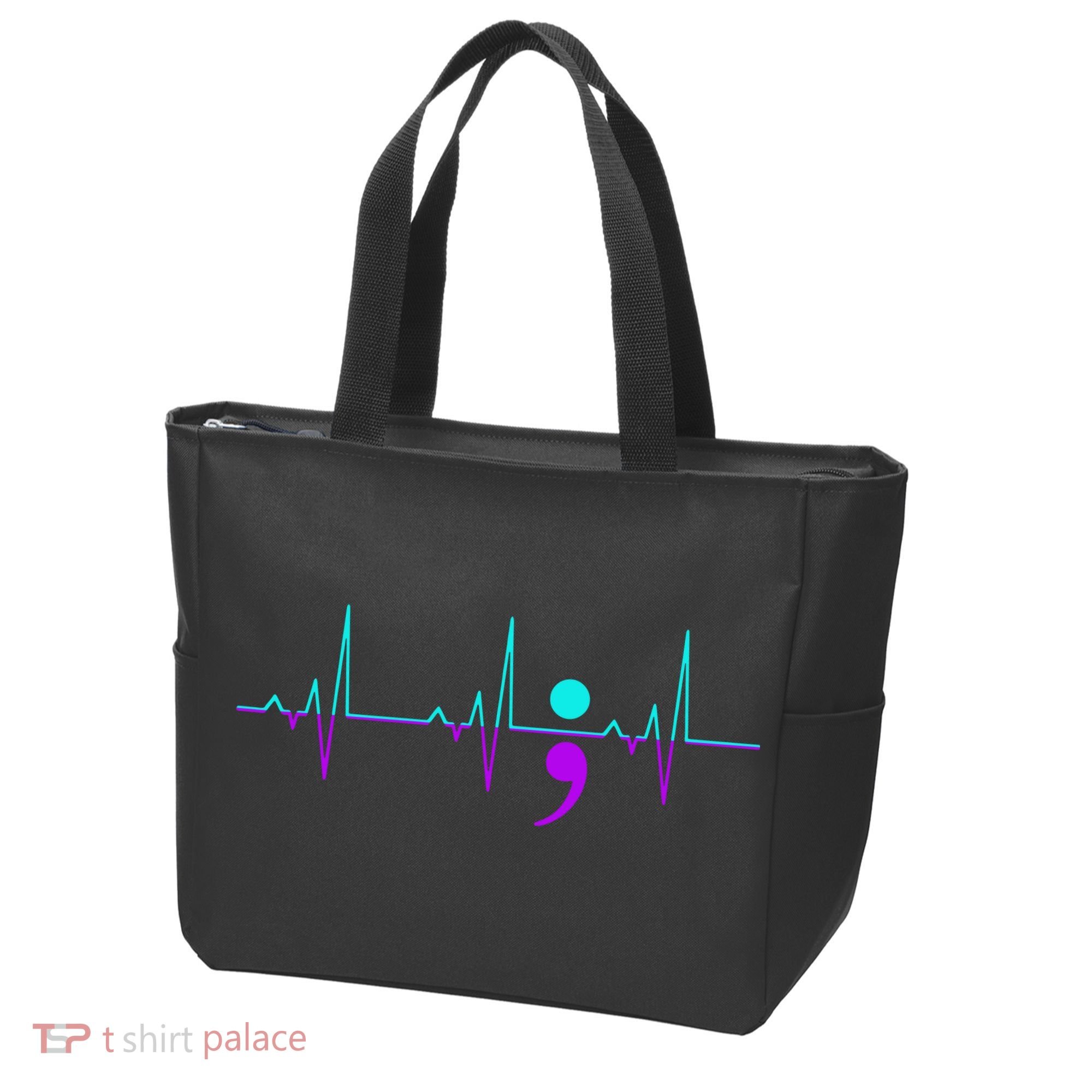 Suicide Awareness Heartbeat Happy Ribbon Support Tote Bag