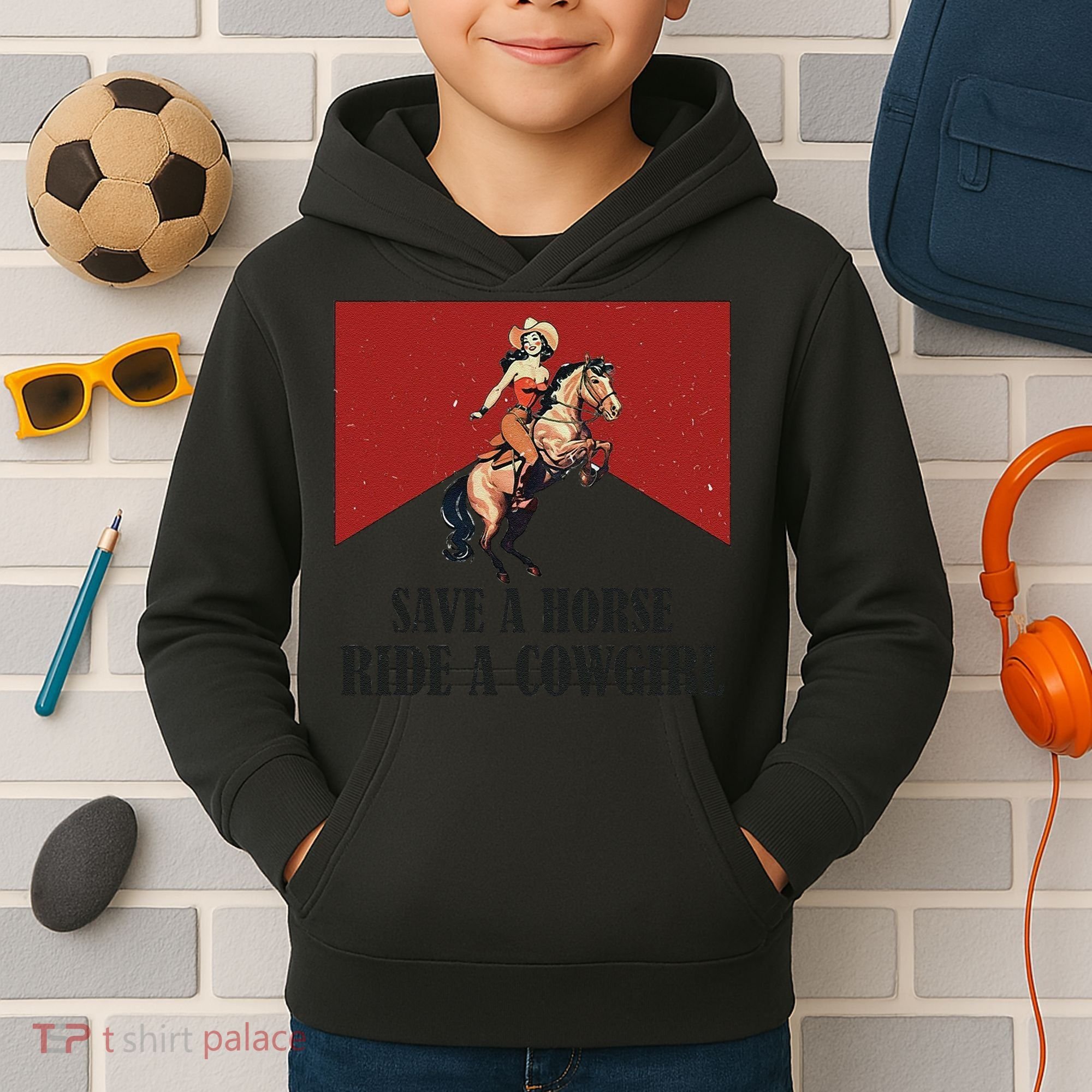 Save A Horse Ride A Cowgirl Kids Hoodie