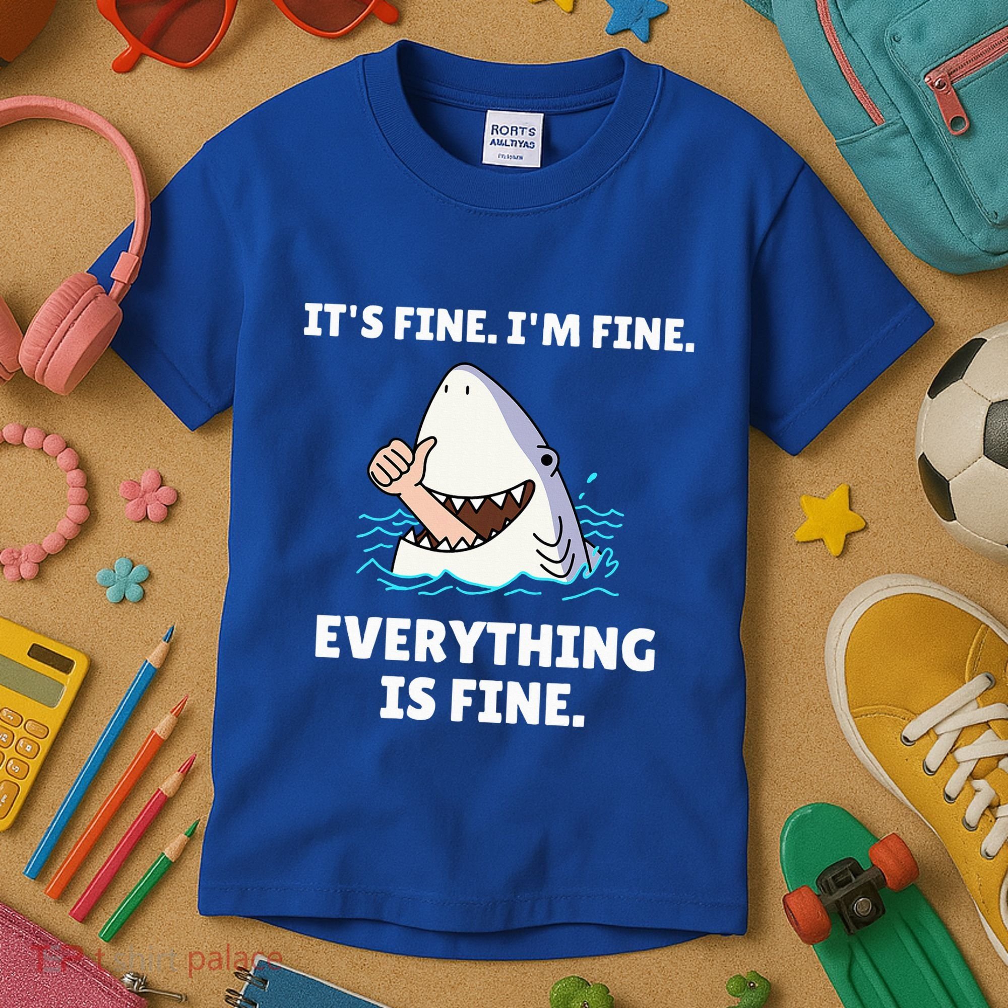 Shark Attack It’S Fine I’M Fine Everything Is Fine Kids T-Shirt