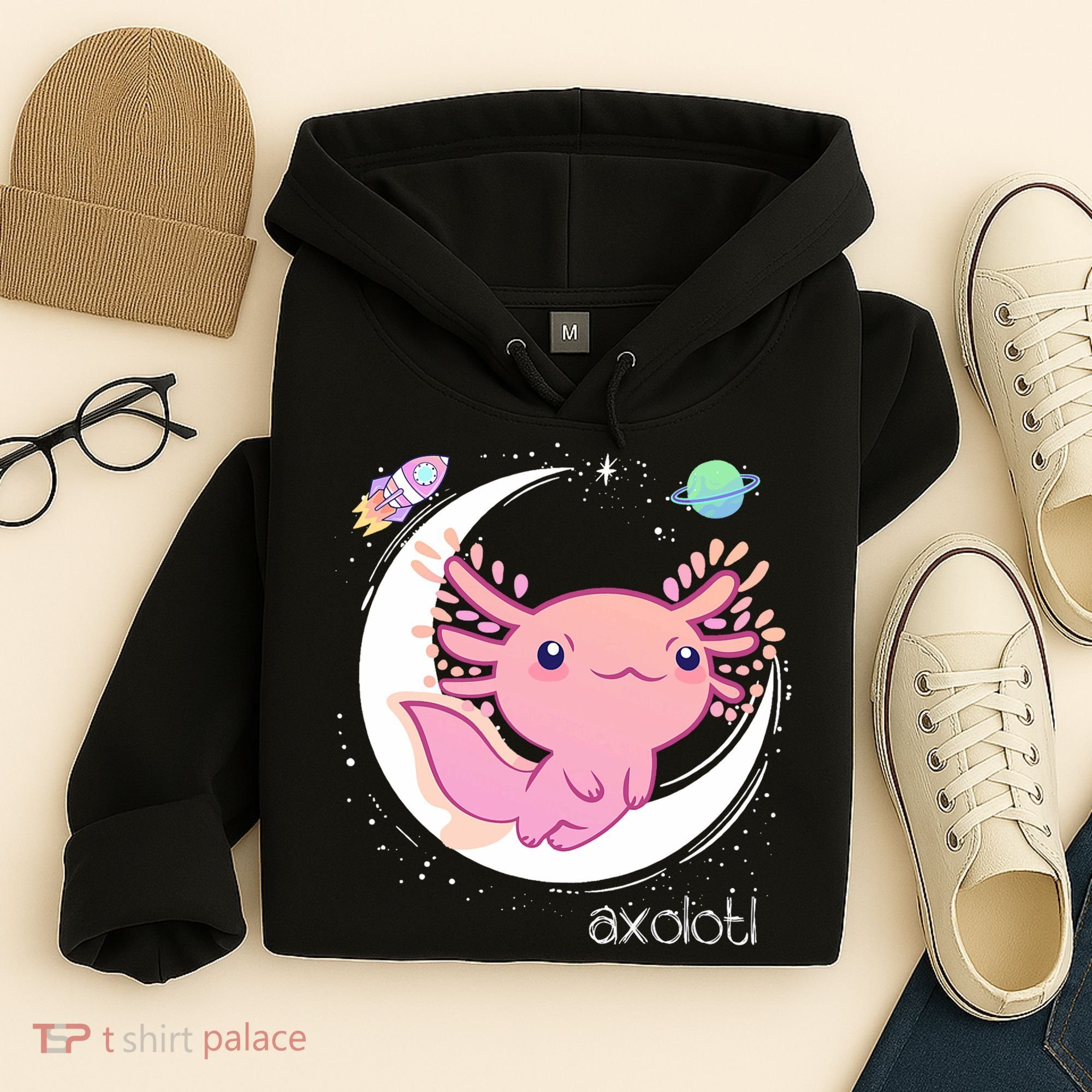 Space Axolotl Kawaii  Pastel Goth  Japan Anime Comic Hoodie
