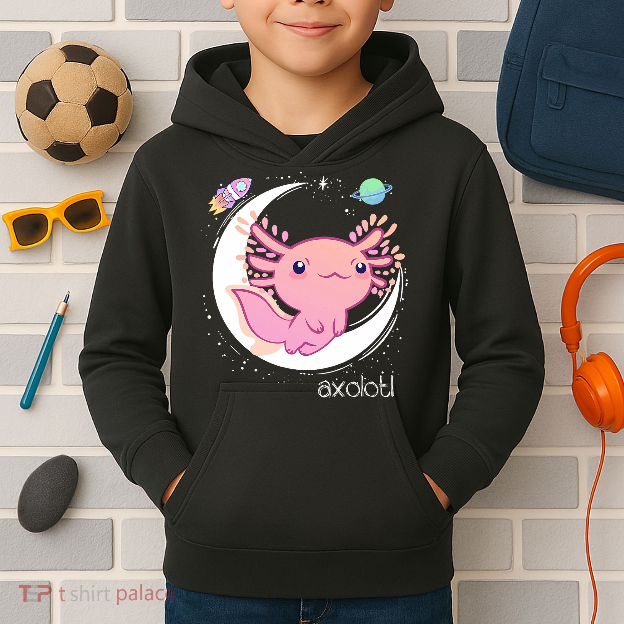 Space Axolotl Kawaii  Pastel Goth  Japan Anime Comic Kids Hoodie