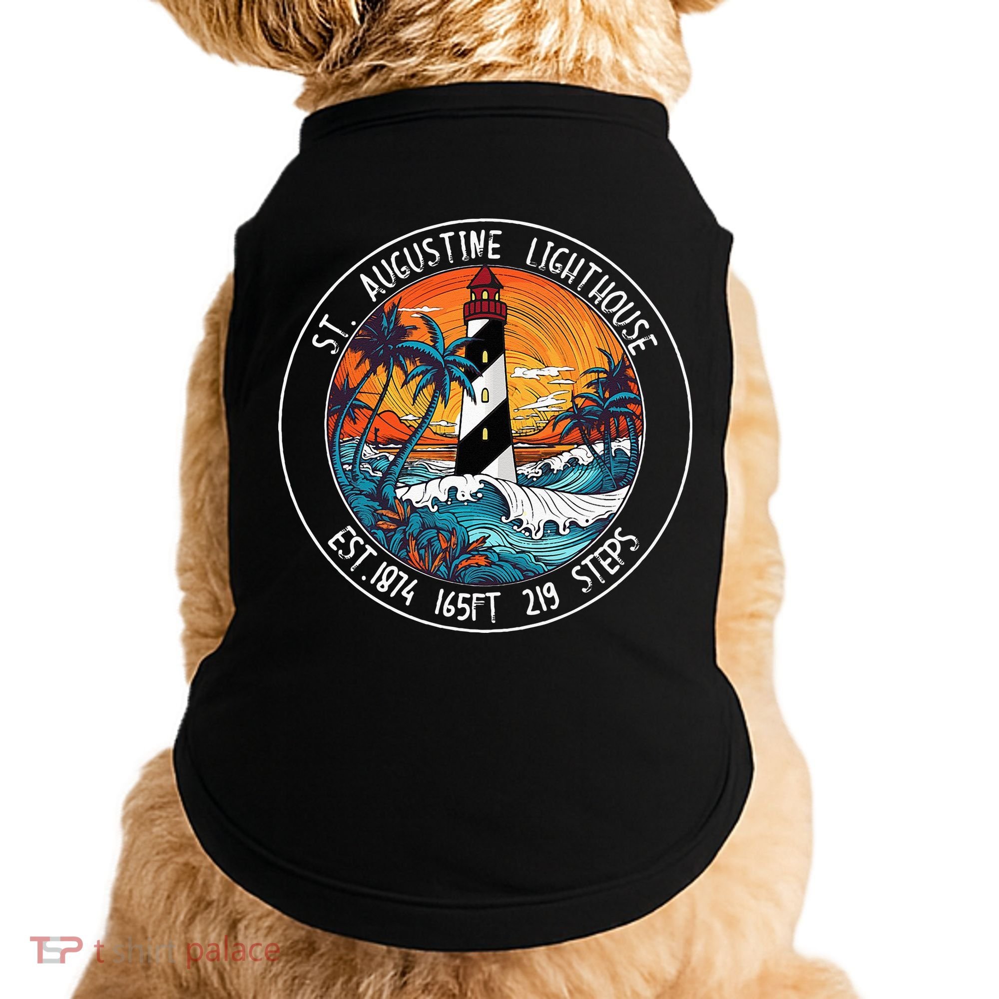 St. Augustine Lighthouse Florida Retro Sunset Palm Trees Doggie Tank